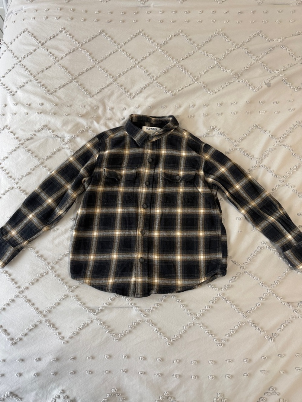 Old Navy Black and Cream Plaid Flannel Shirt